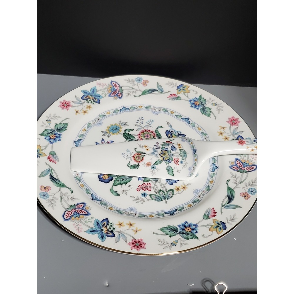 Andrea by Sadek Floral Plate & Server Set Gold Trim Decorative Display - Picture 2 of 6